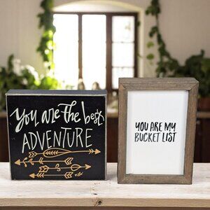 Set of Two COLLINS Wood Signs Best Adventure and Bucket List Wall or Desk Decor